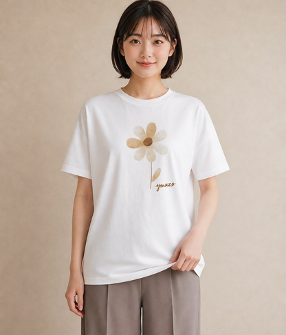 半袖Tシャツ レディース クローバー 四つ葉 花 花柄 イラスト ミニマル 誕生日プレゼント 綿100 白T YMAZO