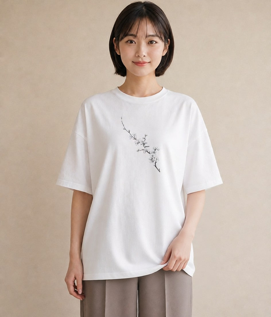 Tシャツ レディース さくら 桜 桜の枝 イラスト カジュアル 親子 20代 白T YMAZO