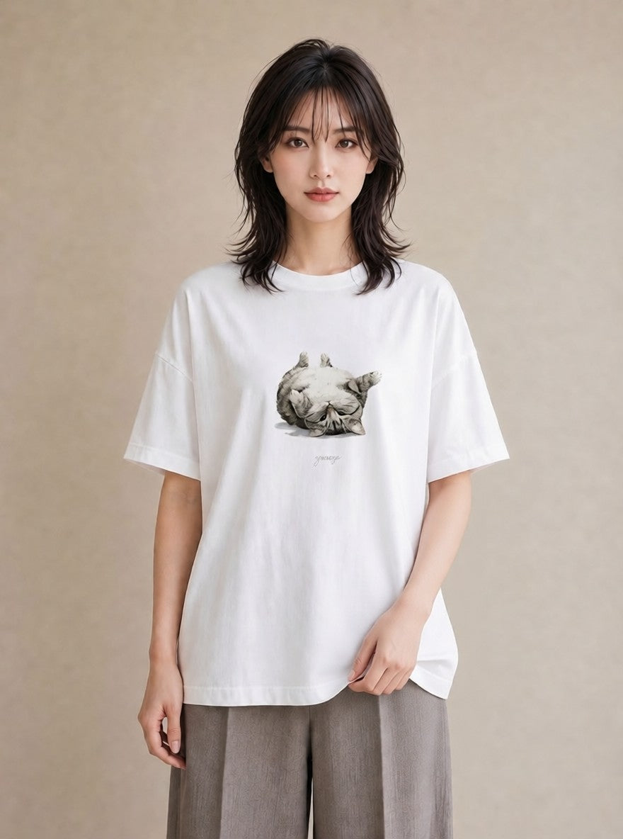 グラフィックTシャツ レディース ラグドール 猫 ねこ イラスト きれいめカジュアル 送別ギフト 通勤 白T YMAZO