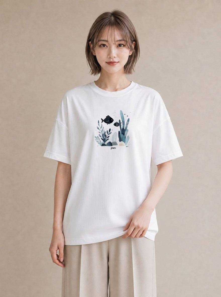 Tシャツ レディース 出目金 ペット 動物 イラスト 個性的 週末コーデ 敬老の日 白T YMAZO
