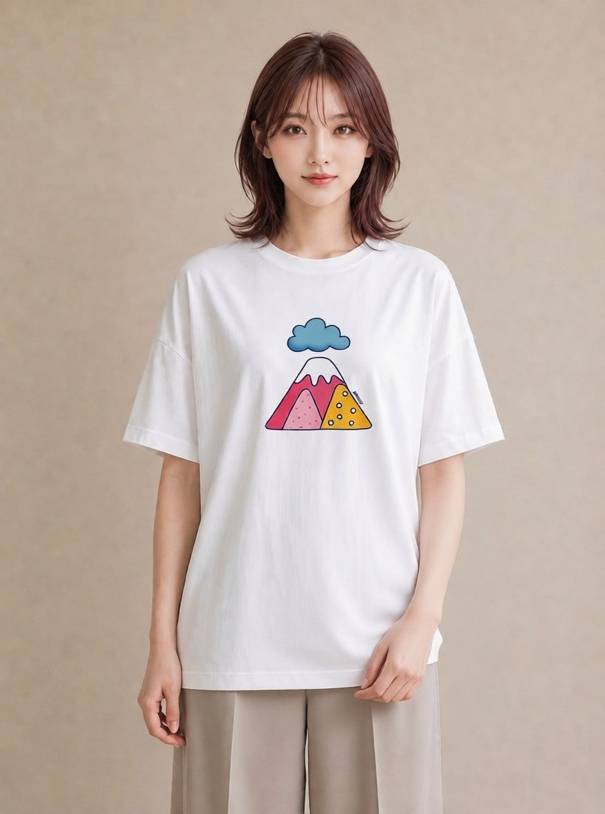 プリントTシャツ レディース 山 星空 宇宙 イラスト ゆるかわ お出かけ 普段着 白T YMAZO