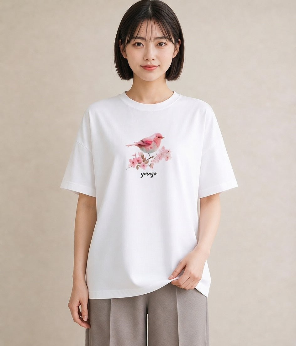 グラフィックTシャツ レディース ことり ペット 動物 イラスト こなれ感 女性向けギフト 散歩 白T YMAZO