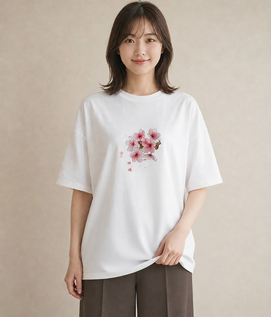 グラフィックTシャツ レディース 梅 花 花柄 イラスト 休日コーデ 自分用 ルームウェア 白T YMAZO