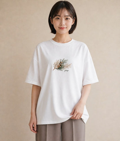 半袖Tシャツ レディース ハーブ 植物 ボタニカル イラスト ラフカジュアル 親子 20代 白T YMAZO