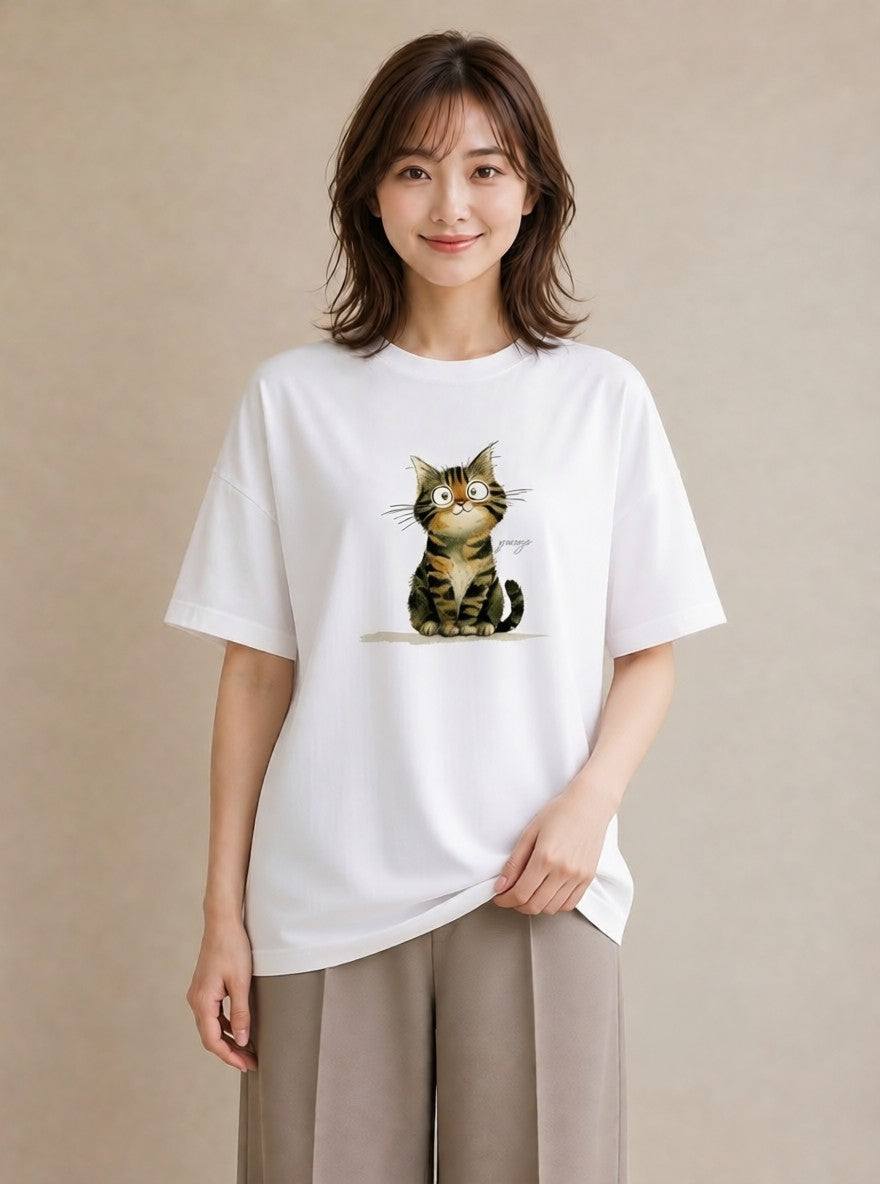 半袖Tシャツ レディース アビシニアン 猫 ねこ イラスト 抜け感 姉妹 送別ギフト 白T YMAZO