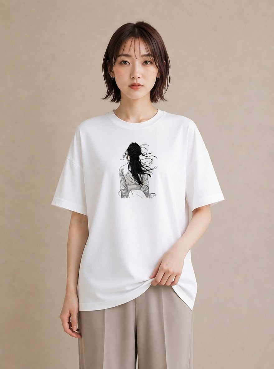 プリントTシャツ レディース 女の子 ガール 後ろ姿 イラスト カフェコーデ 姉妹 送別ギフト 白T YMAZO
