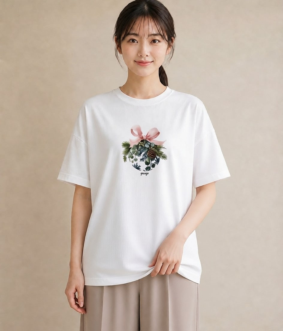 Tシャツ レディース 松ぼっくり 植物 ボタニカル イラスト 韓国風 秋コーデ おしゃれギフト 白T YMAZO