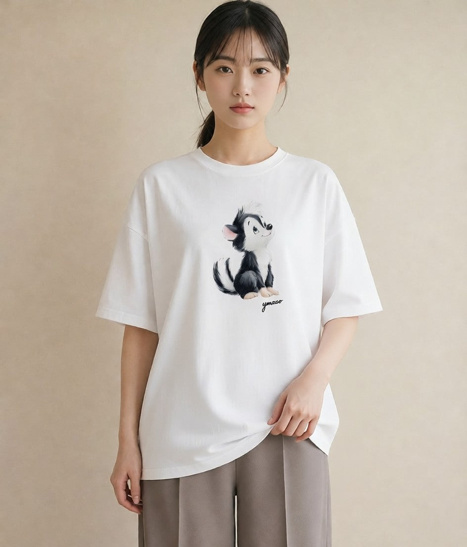 デザインTシャツ レディース わんこ 犬 いぬ イラスト ゆるコーデ 在宅 公園 白T YMAZO