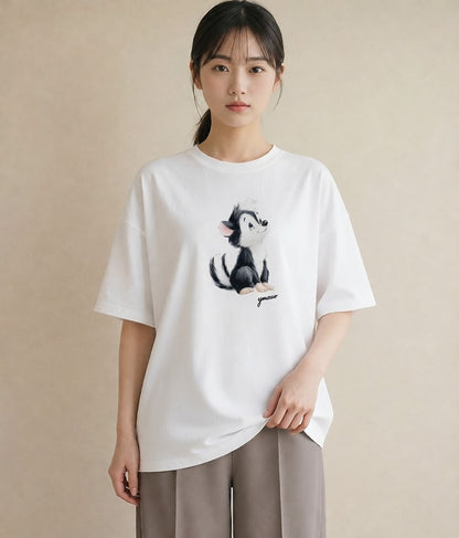 デザインTシャツ レディース わんこ 犬 いぬ イラスト ゆるコーデ 在宅 公園 白T YMAZO