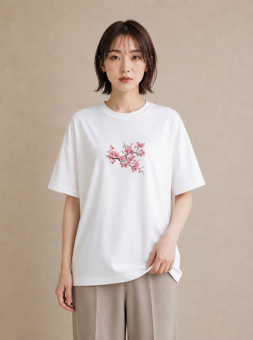 プリントTシャツ レディース 梅 花 花柄 イラスト 旅行コーデ ラフ レイヤード 白T YMAZO