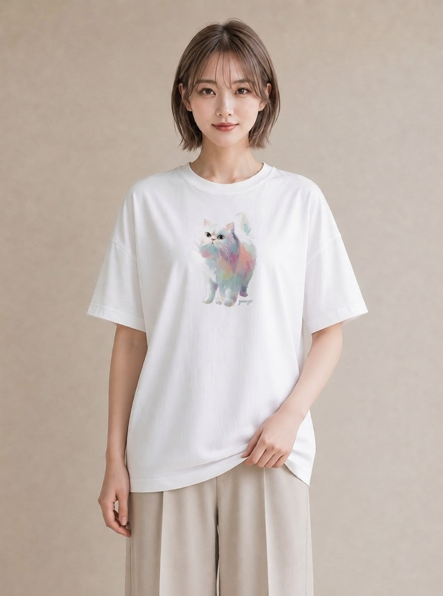 半袖Tシャツ レディース 子猫 猫 ねこ イラスト 在宅 公園 白T YMAZO