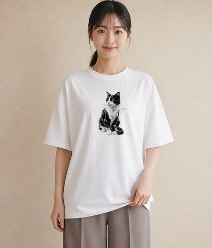 Tシャツ レディース メインクーン 猫 ねこ イラスト 淡色 通勤 在宅 白T YMAZO