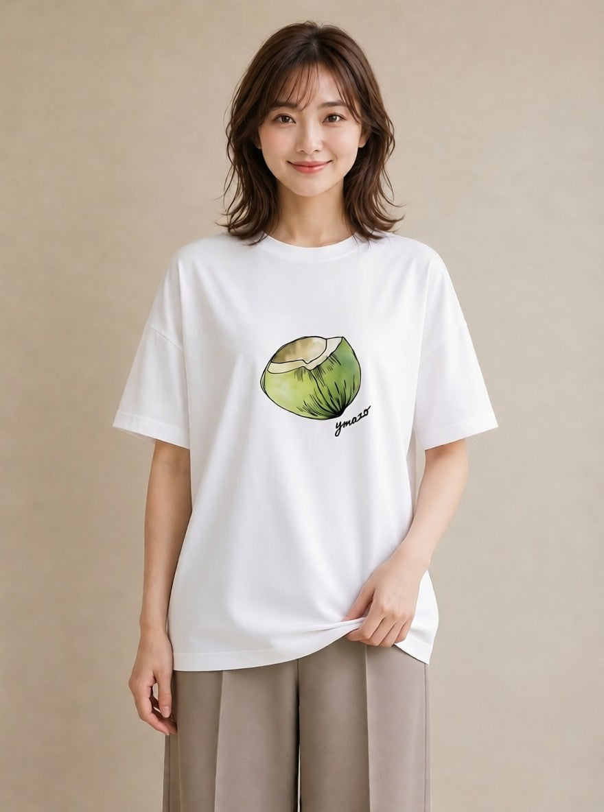 プリントTシャツ レディース パイナップル 食べ物 フード イラスト ボタニカル 20代 カジュアルコーデ 白T YMAZO
