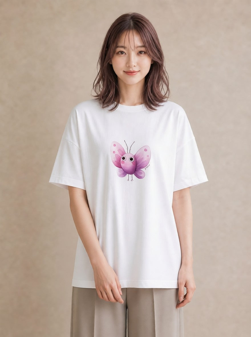 デザインTシャツ レディース ちょうちょ 蝶 バタフライ 昆虫 虫 イラスト 普段着 週末コーデ 白T YMAZO