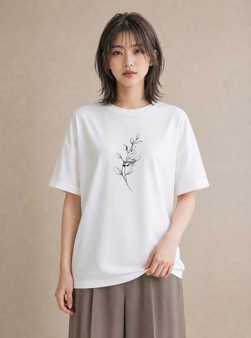 半袖Tシャツ レディース 小花 花 フラワー イラスト ポップ 週末コーデ 敬老の日 白T YMAZO