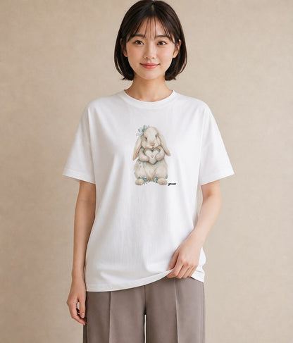 Tシャツ レディース ロップイヤー ペット 動物 イラスト ミニマル 春服 ミセス 白T YMAZO