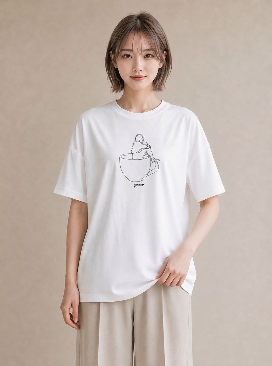 デザインTシャツ レディース コーヒー カフェ 珈琲 イラスト 韓国風 ママ カフェ服 白T YMAZO
