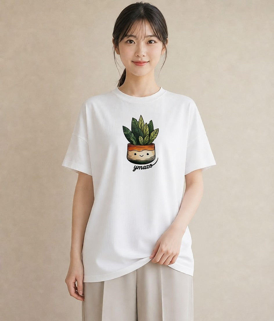 グラフィックTシャツ レディース 多肉植物 植物 ボタニカル イラスト ユニーク 散歩 お出かけ 白T YMAZO