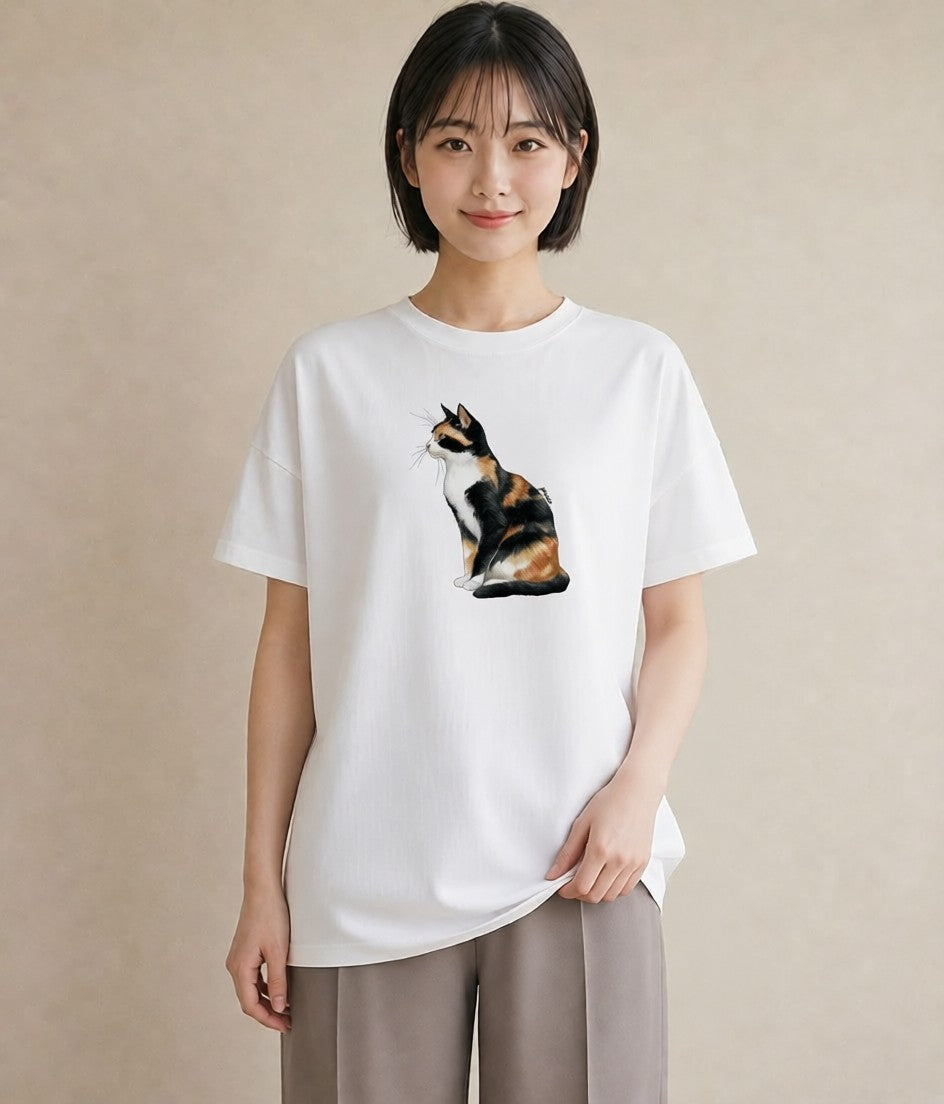 半袖Tシャツ レディース ねこ 猫 ネコ イラスト ナチュラル 旅行用 海 白T YMAZO