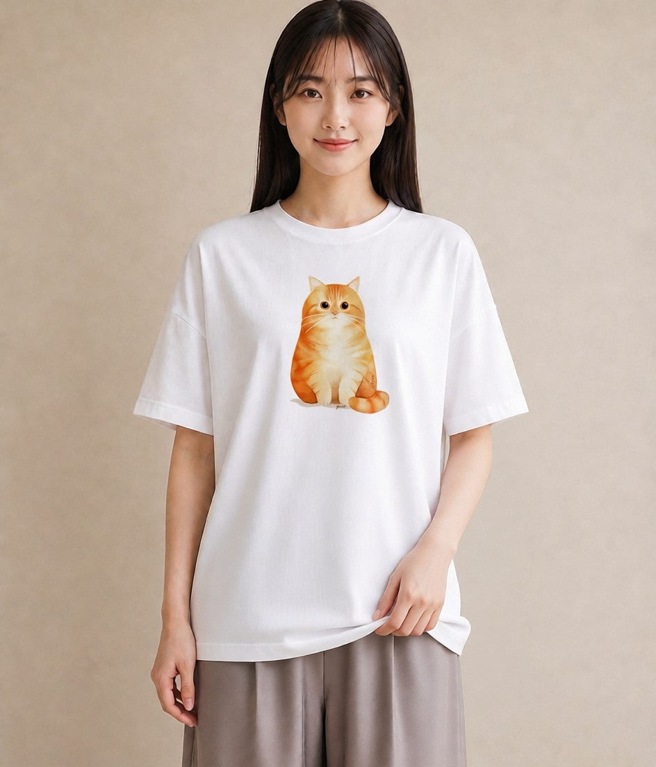 半袖Tシャツ レディース キジトラ 猫 ねこ イラスト きれいめカジュアル 親子 20代 白T YMAZO