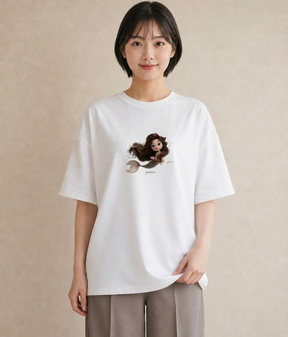 デザインTシャツ レディース 人魚 海の生き物 海 イラスト 誕生日プレゼント 綿100 白T YMAZO