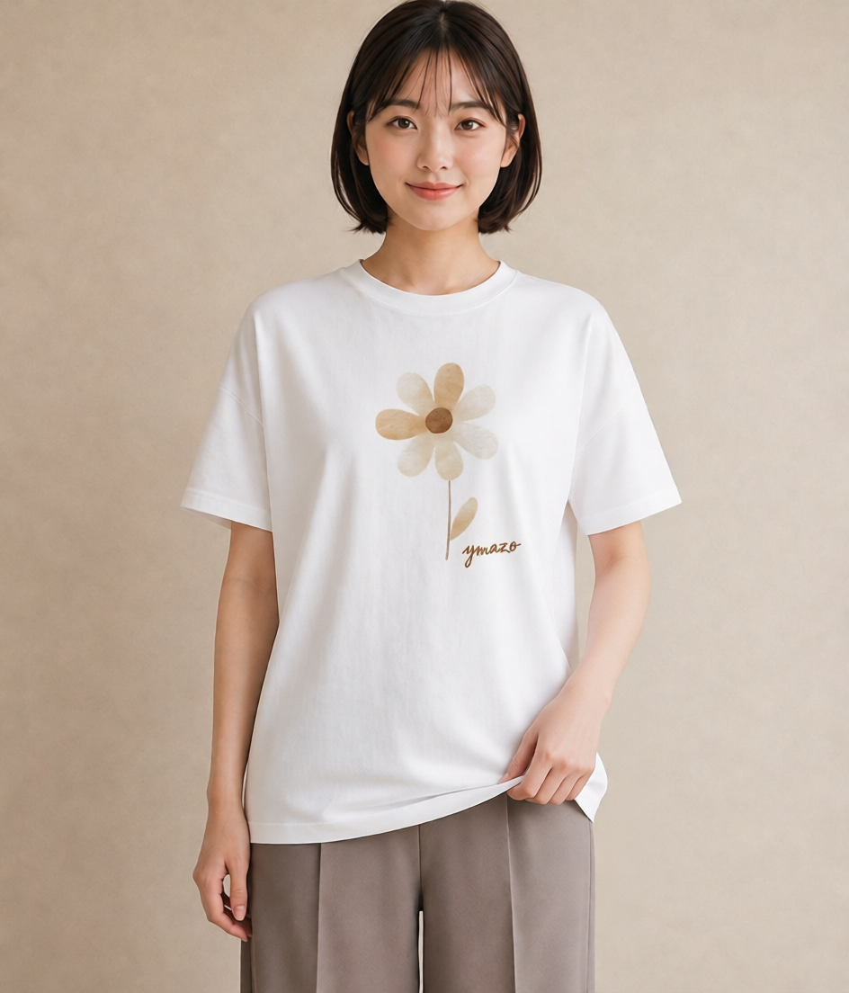 半袖Tシャツ レディース クローバー 四つ葉 花 花柄 イラスト ミニマル 誕生日プレゼント 綿100 白T