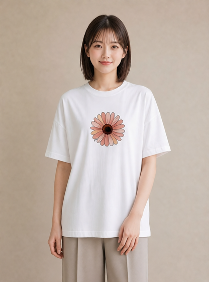 Tシャツ レディース ひまわり 向日葵 花 花柄 イラスト 帰省 ラフ 白T YMAZO