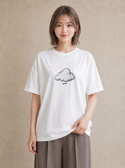 半袖Tシャツ レディース 雲 星空 宇宙 イラスト シック 公園 ママ 白T YMAZO