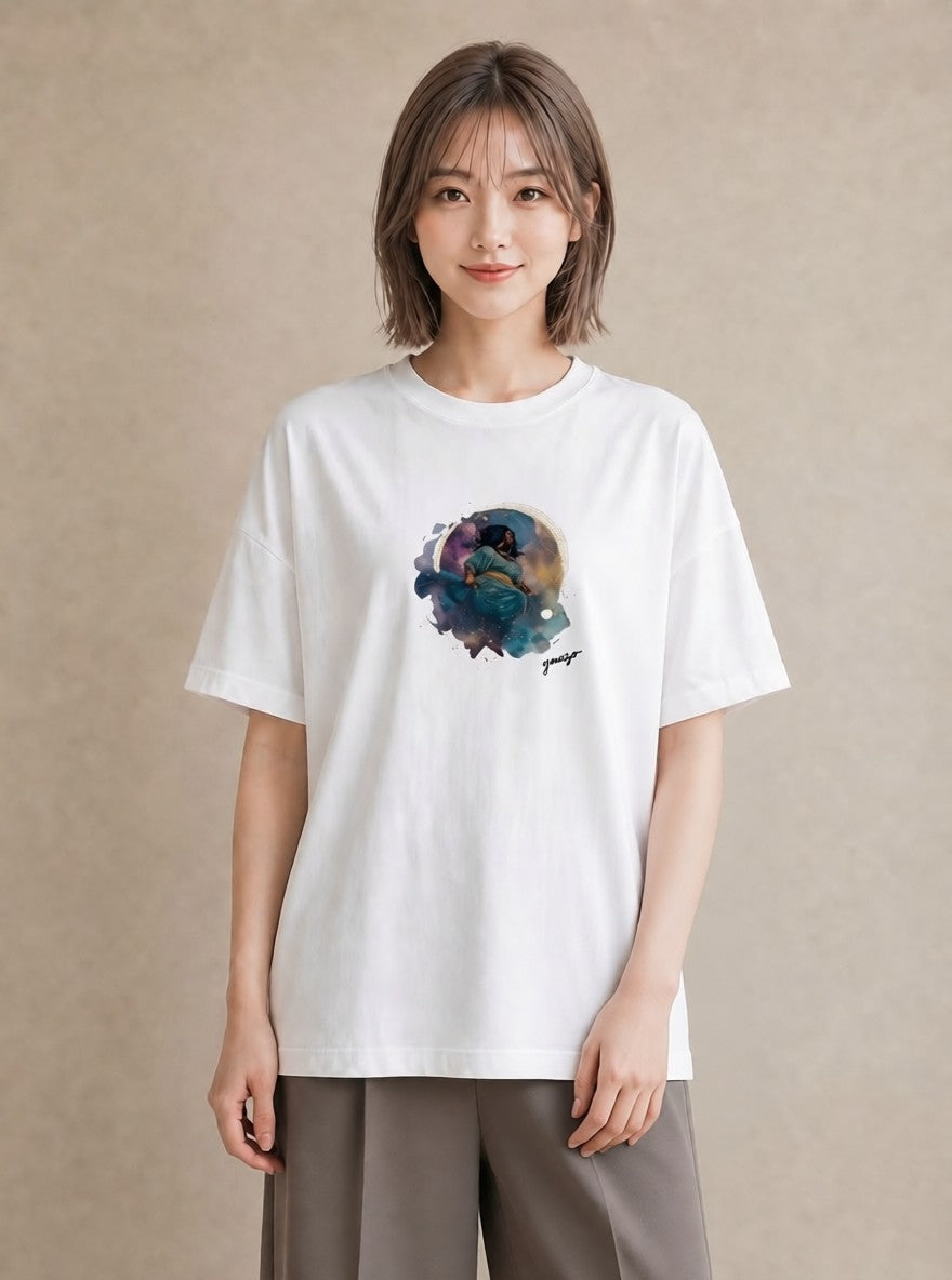 半袖Tシャツ レディース 魚座 星空 宇宙 イラスト 抜け感 ミセス 春コーデ 白T YMAZO