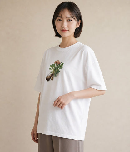 Tシャツ レディース 多肉植物 植物 ボタニカル イラスト カフェ服 クリスマス 白T YMAZO