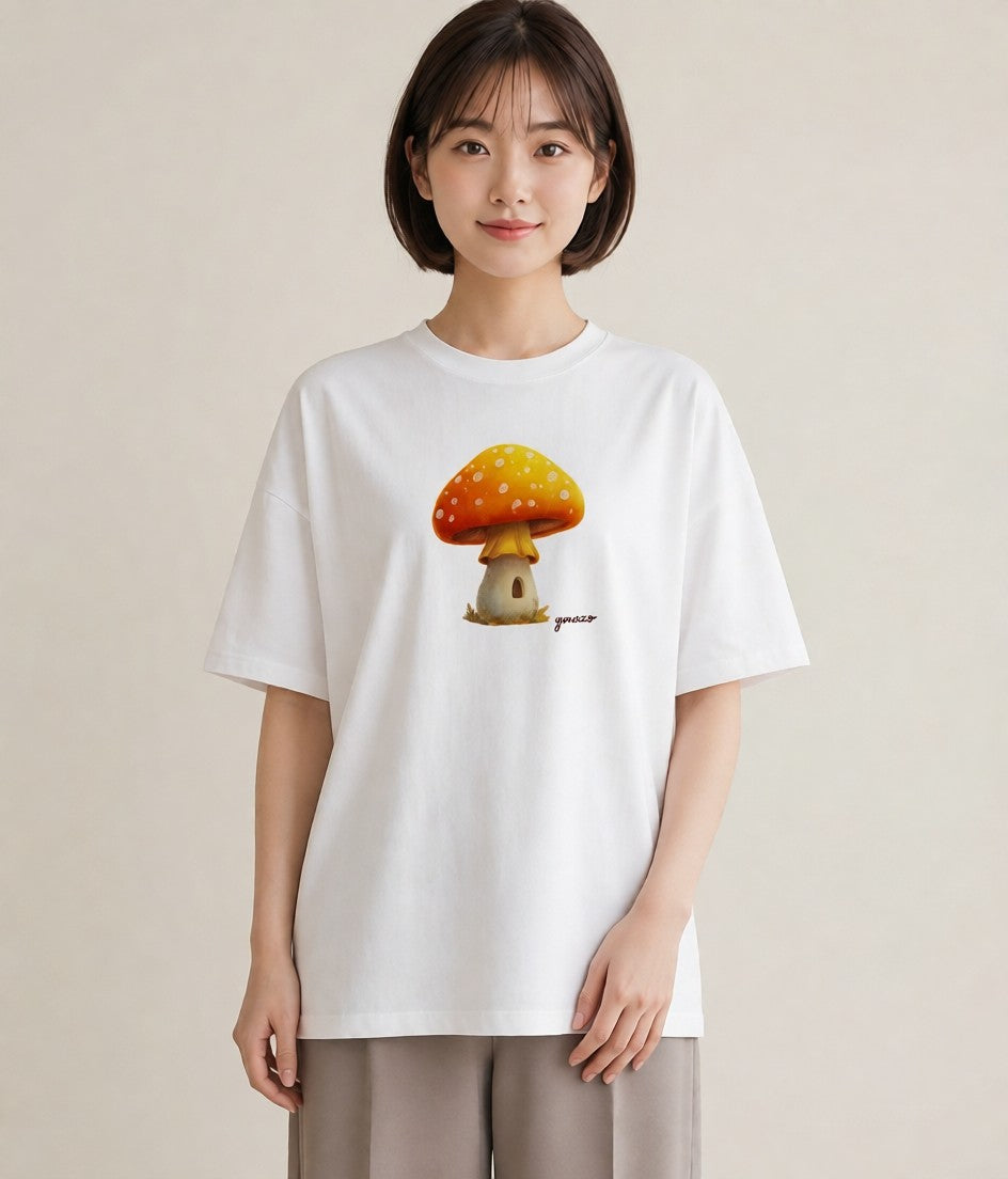 プリントTシャツ レディース きのこ 植物 ボタニカル イラスト クリスマス 旅行 白T YMAZO