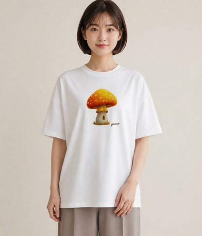 プリントTシャツ レディース きのこ 植物 ボタニカル イラスト クリスマス 旅行 白T YMAZO