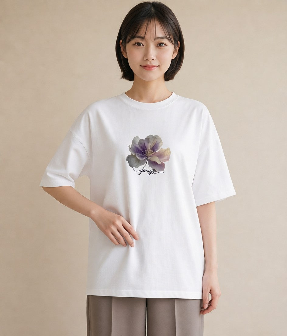 グラフィックTシャツ レディース コスモス 秋桜 花 花柄 イラスト カフェコーデ クリスマス 旅行 白T