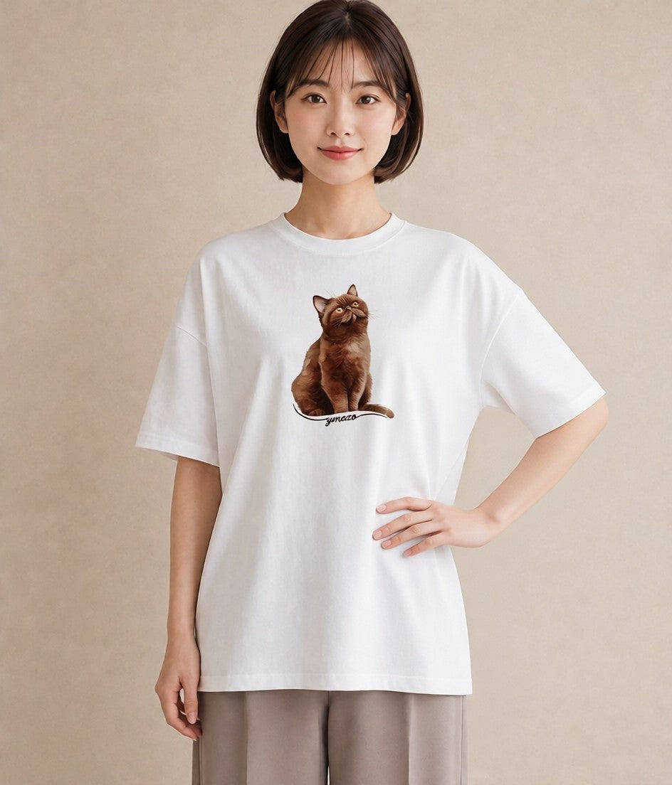半袖Tシャツ レディース ロシアンブルー 猫 ねこ イラスト 線画 母娘コーデ 自分用 白T YMAZO