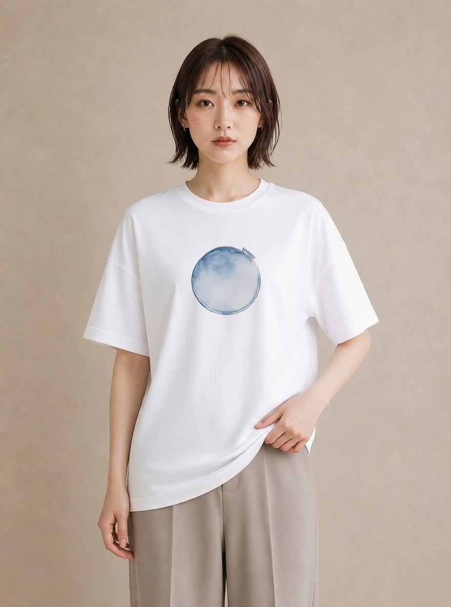 プリントTシャツ レディース 三日月 星空 宇宙 イラスト きれいめカジュアル カジュアルコーデ 買い物 白T YMAZO