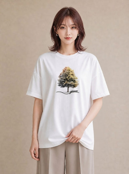 半袖Tシャツ レディース どんぐり 植物 ボタニカル イラスト モード 20代 カジュアルコーデ 白T YMAZO