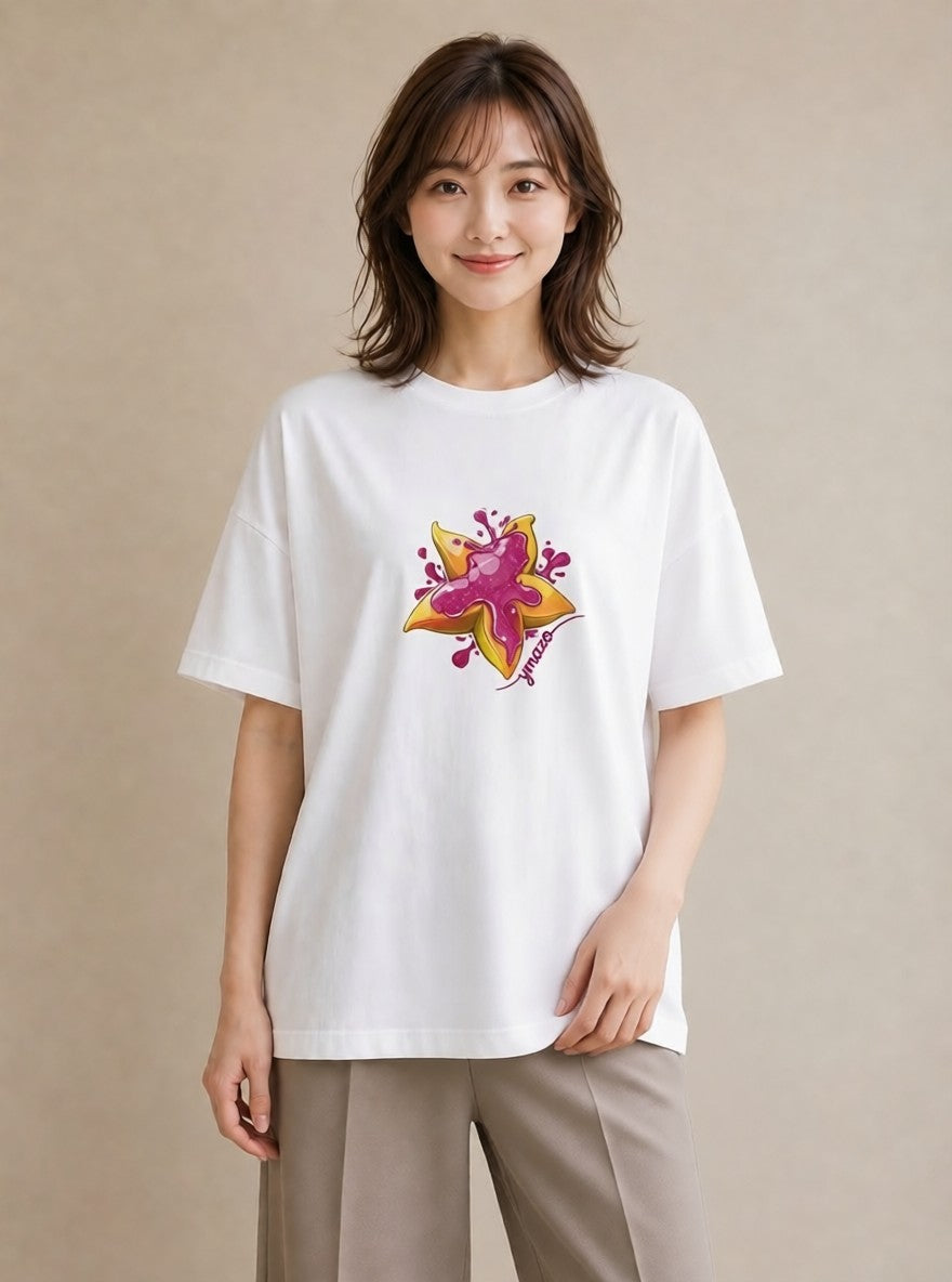 プリントTシャツ レディース ショートケーキ 食べ物 フード イラスト 線画 お出かけ 普段着 白T YMAZO