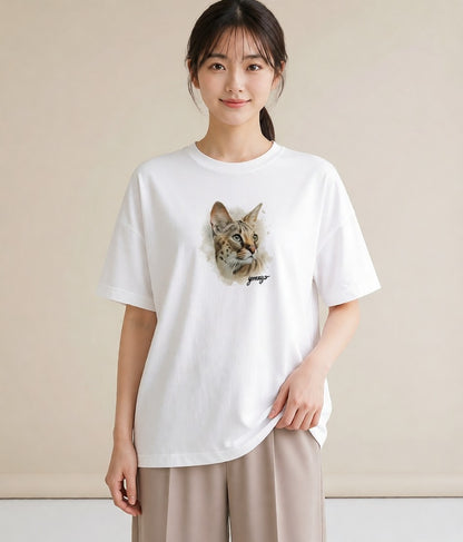 プリントTシャツ レディース アビシニアン 猫 ねこ イラスト 上品 秋コーデ おしゃれギフト 白T YMAZO