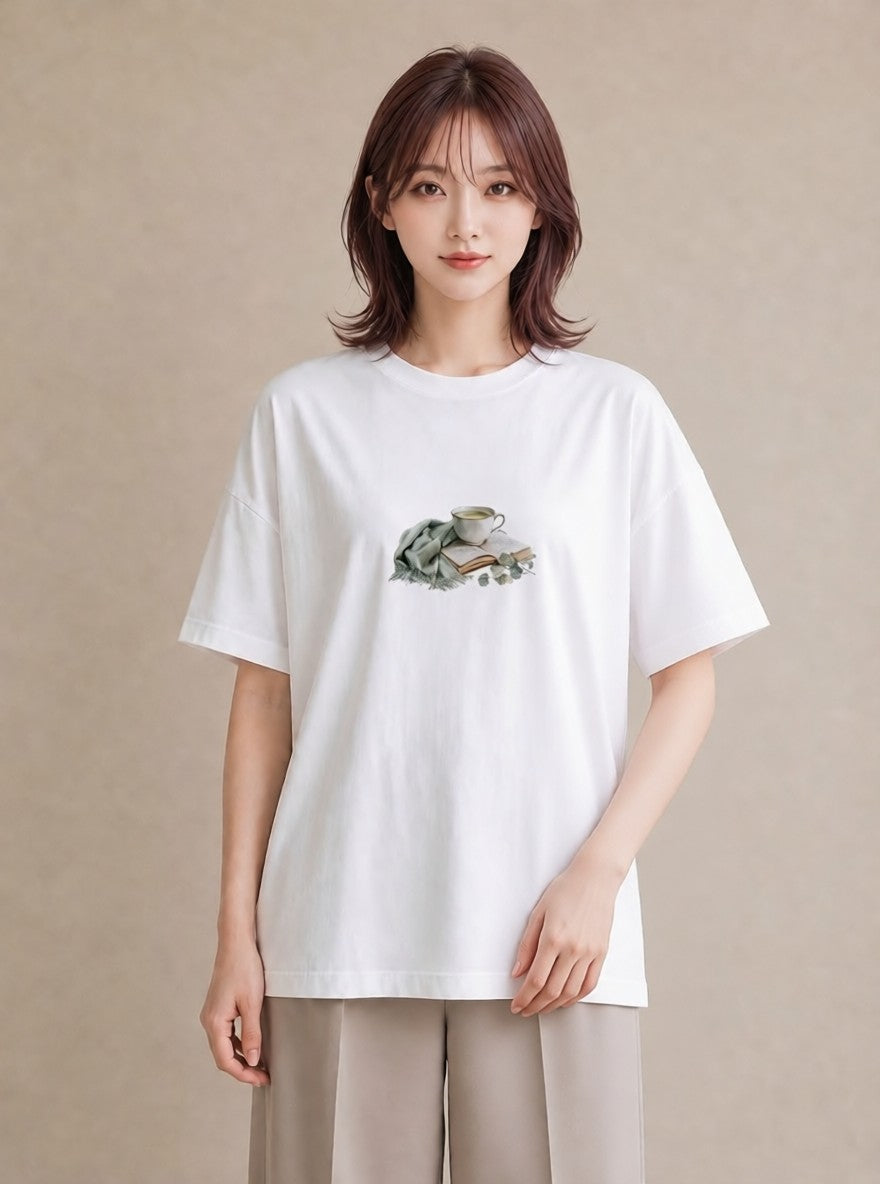 グラフィックTシャツ レディース ハーブティー 食べ物 フード イラスト 淡色 ビーチ デイリーウェア 白T YMAZO