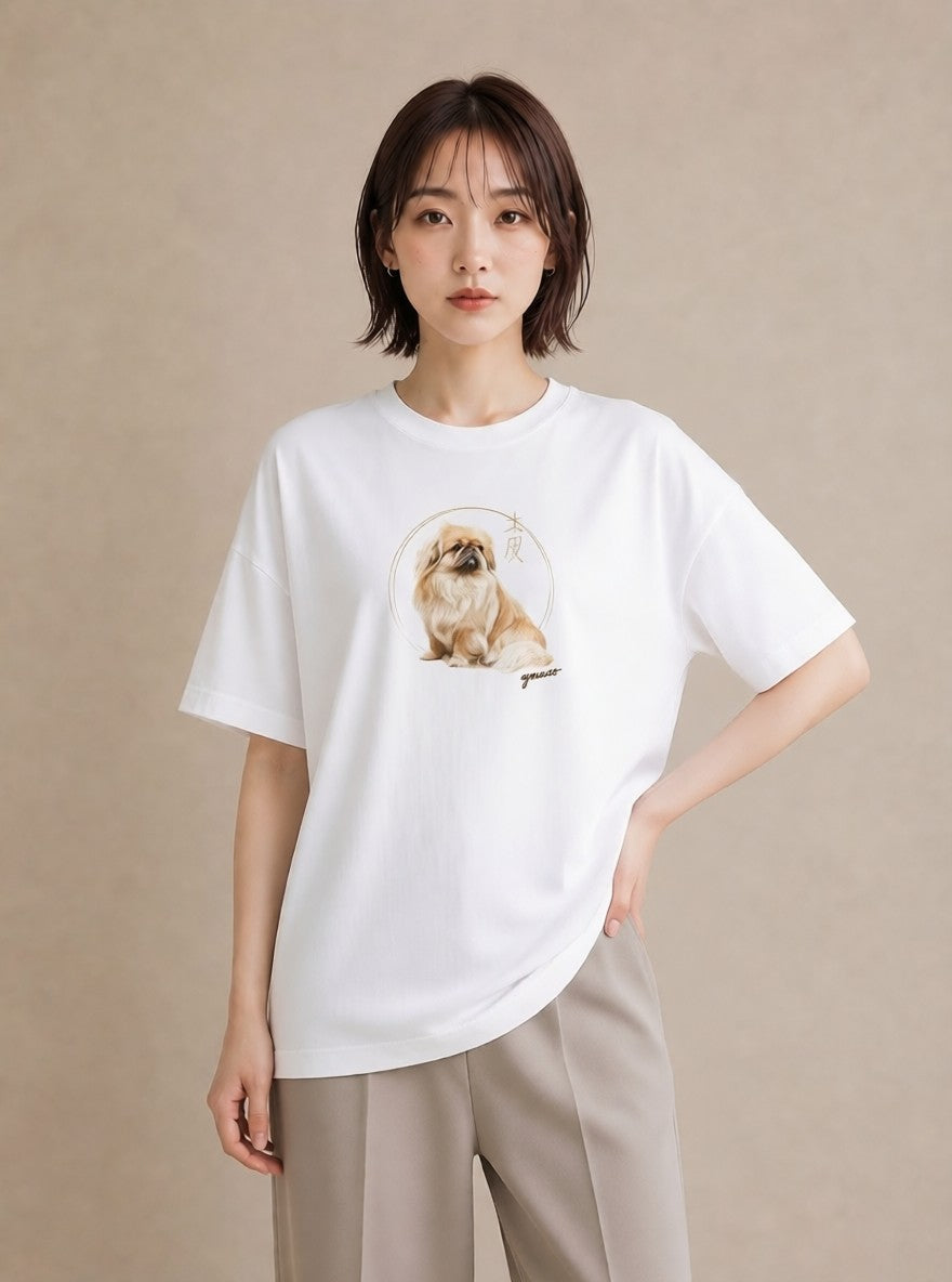 グラフィックTシャツ レディース 狆 犬 いぬ イラスト 20代 カジュアルコーデ 白T YMAZO