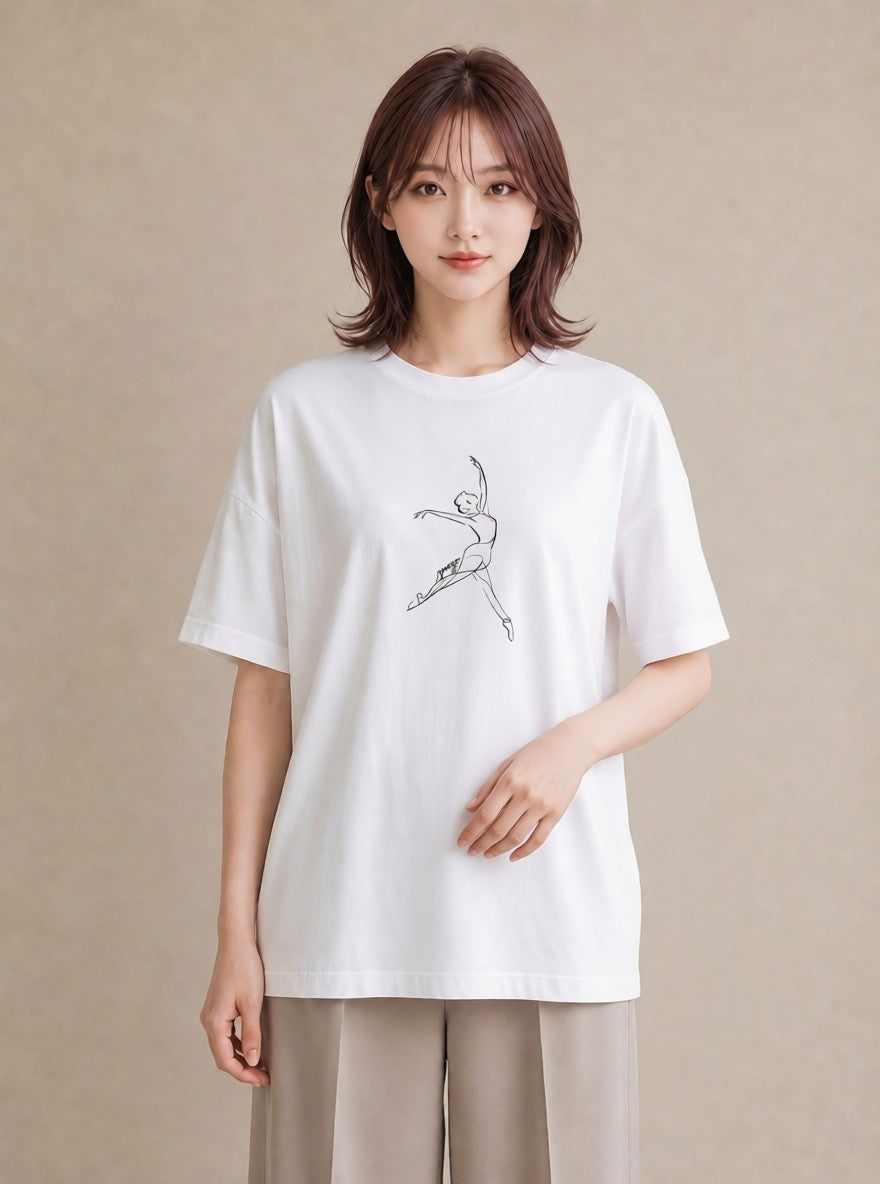 Tシャツ レディース バレエシューズ バレエ トウシューズ ナチュラル アンティーク イラスト ポップ カフェ服 クリスマス 白T YMAZO