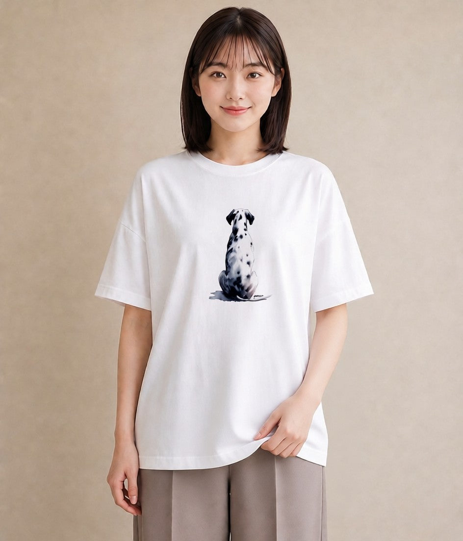 デザインTシャツ レディース ダルメシアン 犬 いぬ イラスト ボタニカル 夏コーデ 通学 白T YMAZO