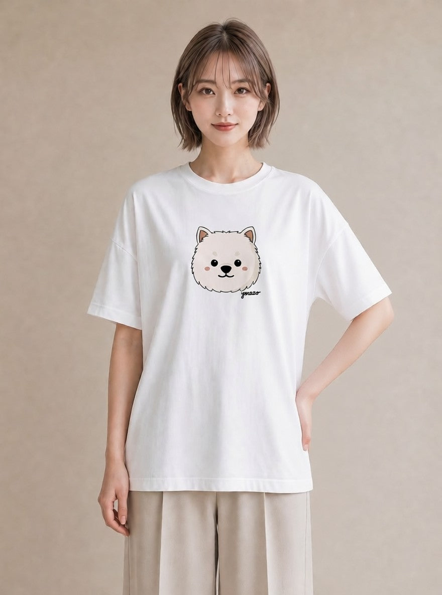 グラフィックTシャツ レディース 犬 いぬ イラスト 抜け感 レイヤード 友達ギフト 白T YMAZO