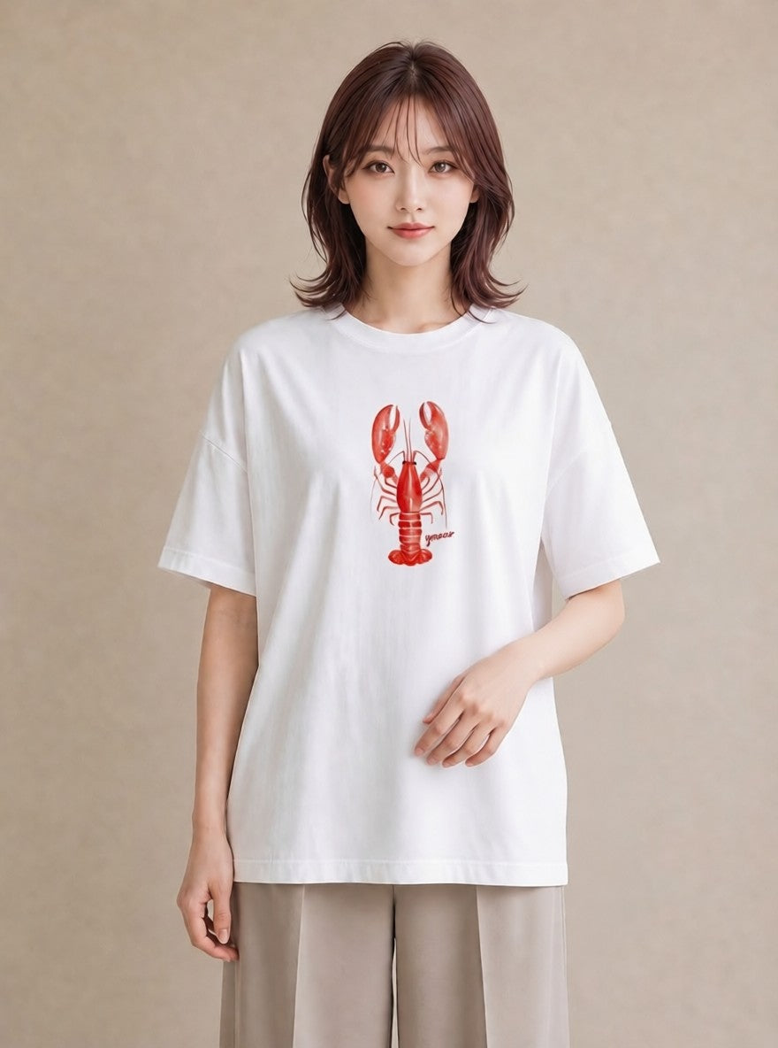 Tシャツ レディース ヤドカリ 海の生き物 海 イラスト ラフカジュアル ラフ レイヤード 白T YMAZO
