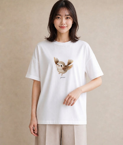 デザインTシャツ レディース シマエナガ しまえなが 動物 アニマル イラスト ガーリー レイヤード 友達ギフト 白T YMAZO