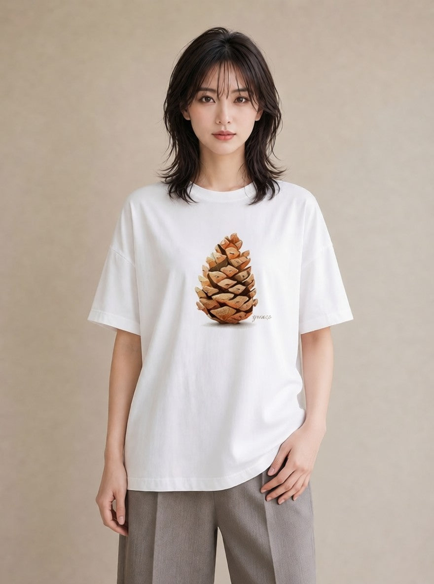 半袖Tシャツ レディース どんぐり 植物 ボタニカル イラスト 水彩風 女子会 お揃い 白T YMAZO