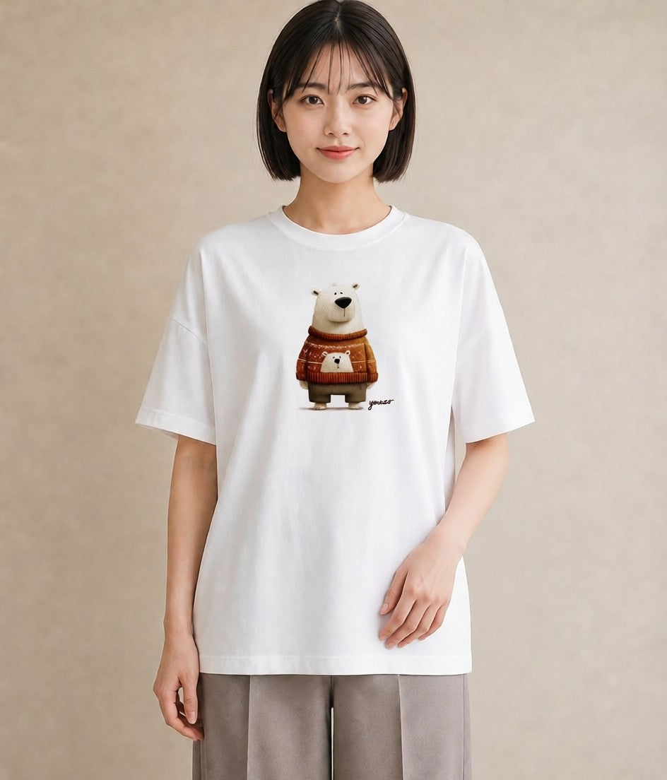デザインTシャツ レディース しろくま 白くま 動物 アニマル イラスト 北欧風 春服 ミセス 白T YMAZO