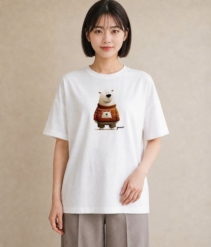 デザインTシャツ レディース しろくま 白くま 動物 アニマル イラスト 北欧風 春服 ミセス 白T YMAZO