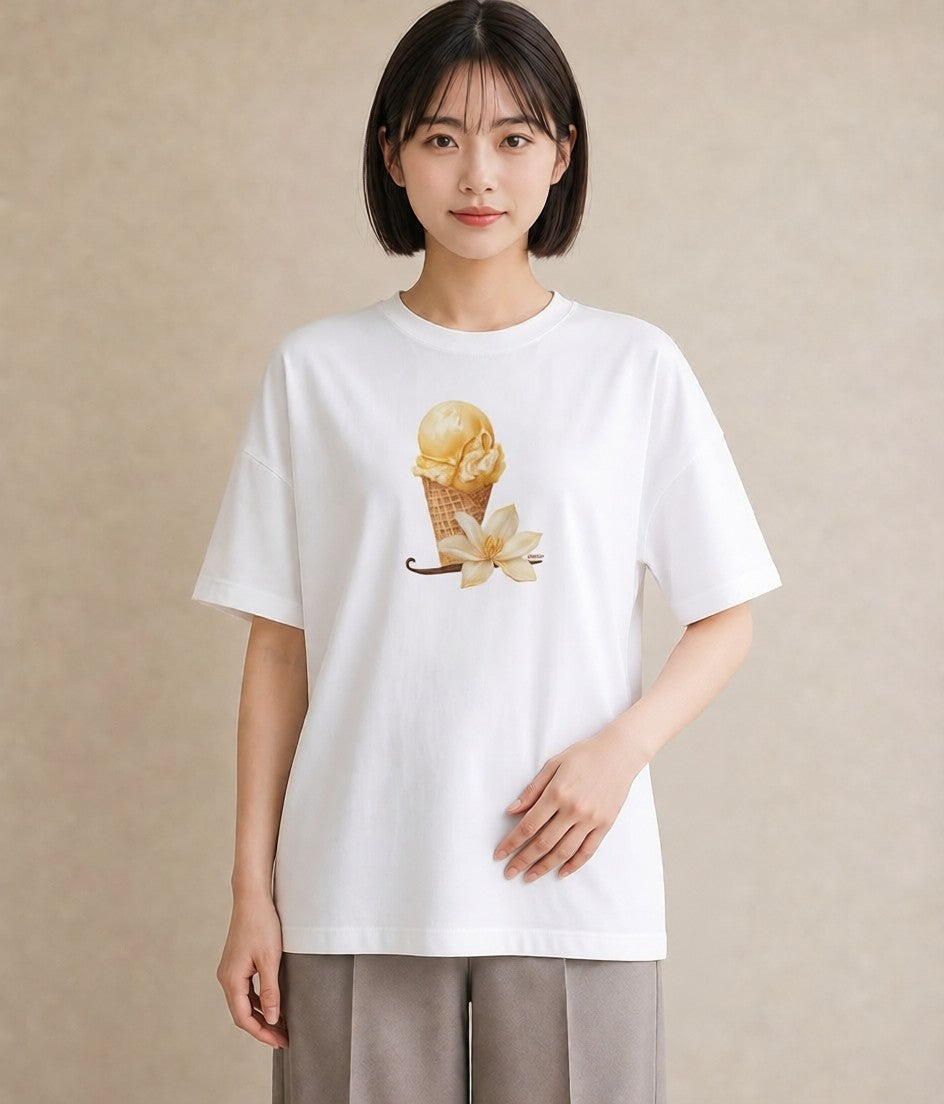 Tシャツ レディース アイス 食べ物 フード イラスト シック 休日 ペアコーデ 白T YMAZO