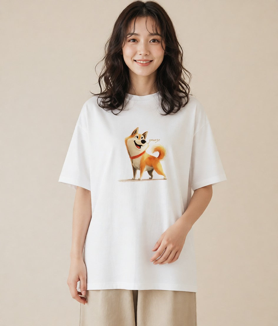 プリントTシャツ レディース 柴犬 しばいぬ 犬 いぬ イラスト ラフカジュアル 自分用 ルームウェア 白T YMAZO